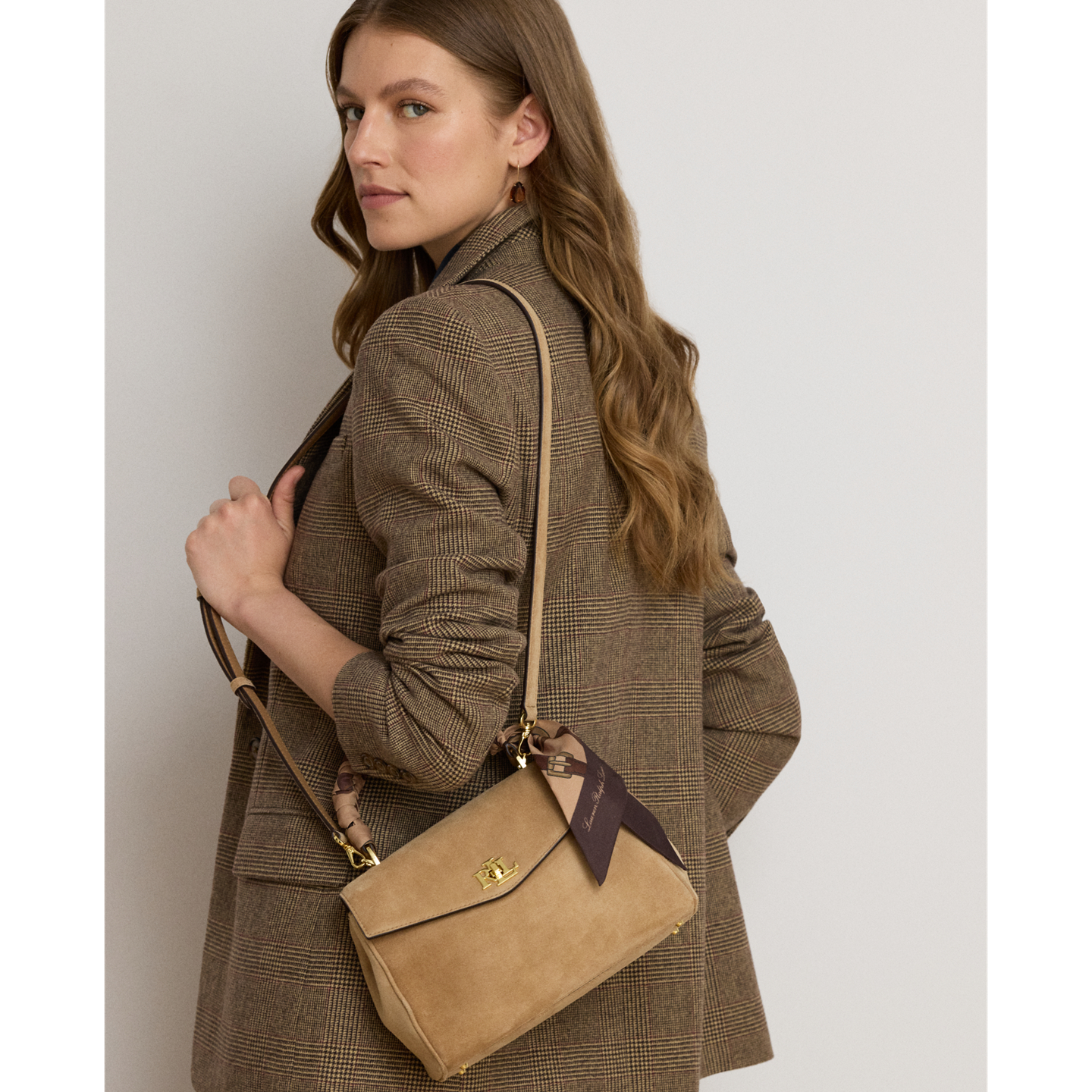 Женская сумка Ralph Lauren Scarf-Trim Small Farrah Soft Satchel, цвет: Верблюжий — фото 5