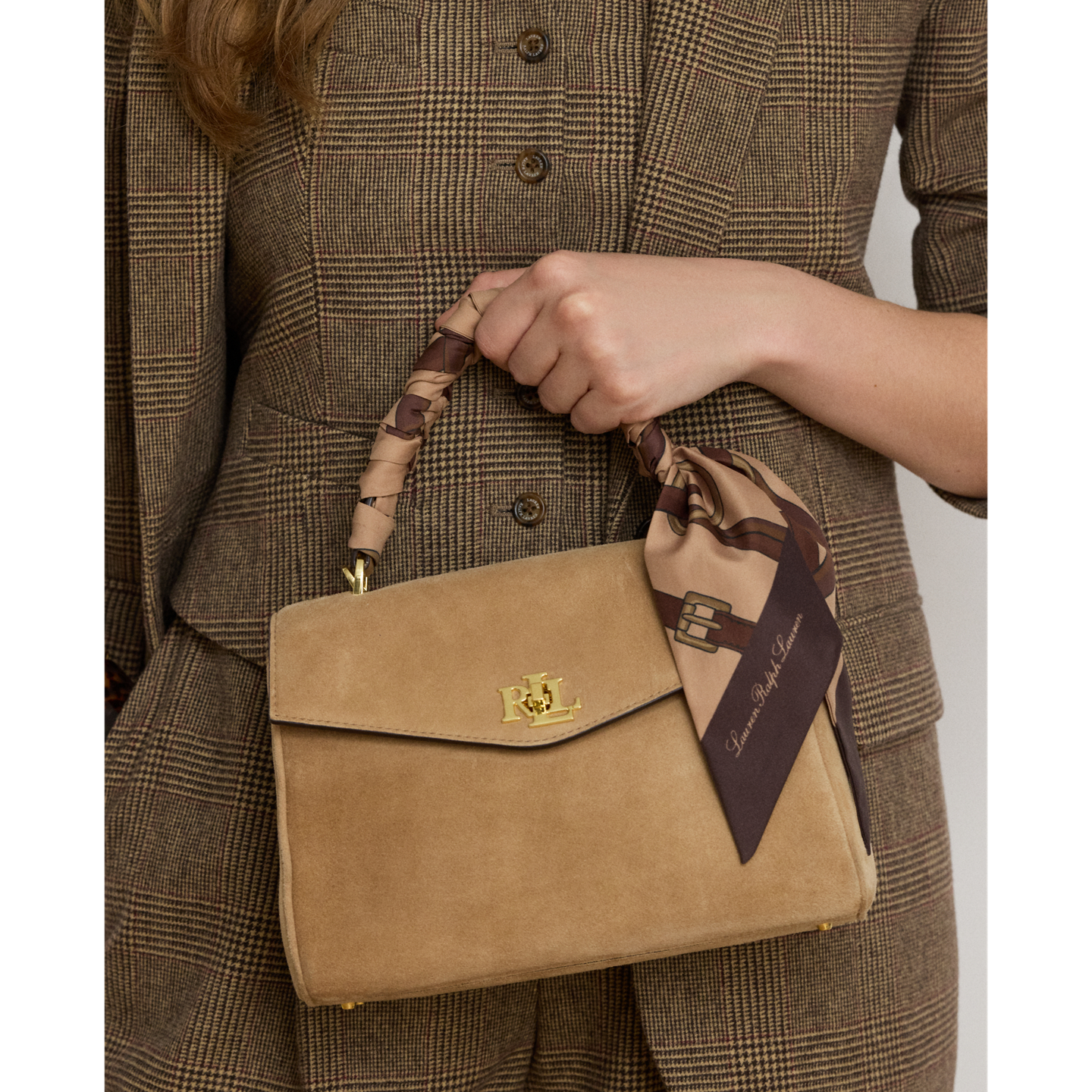 Женская сумка Ralph Lauren Scarf-Trim Small Farrah Soft Satchel, цвет: Верблюжий — фото 6