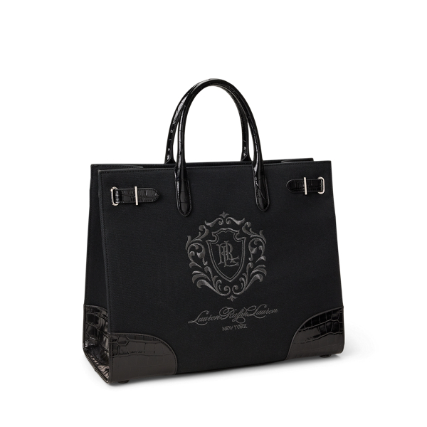 Crest-Motif Canvas Large Devyn Tote Bag