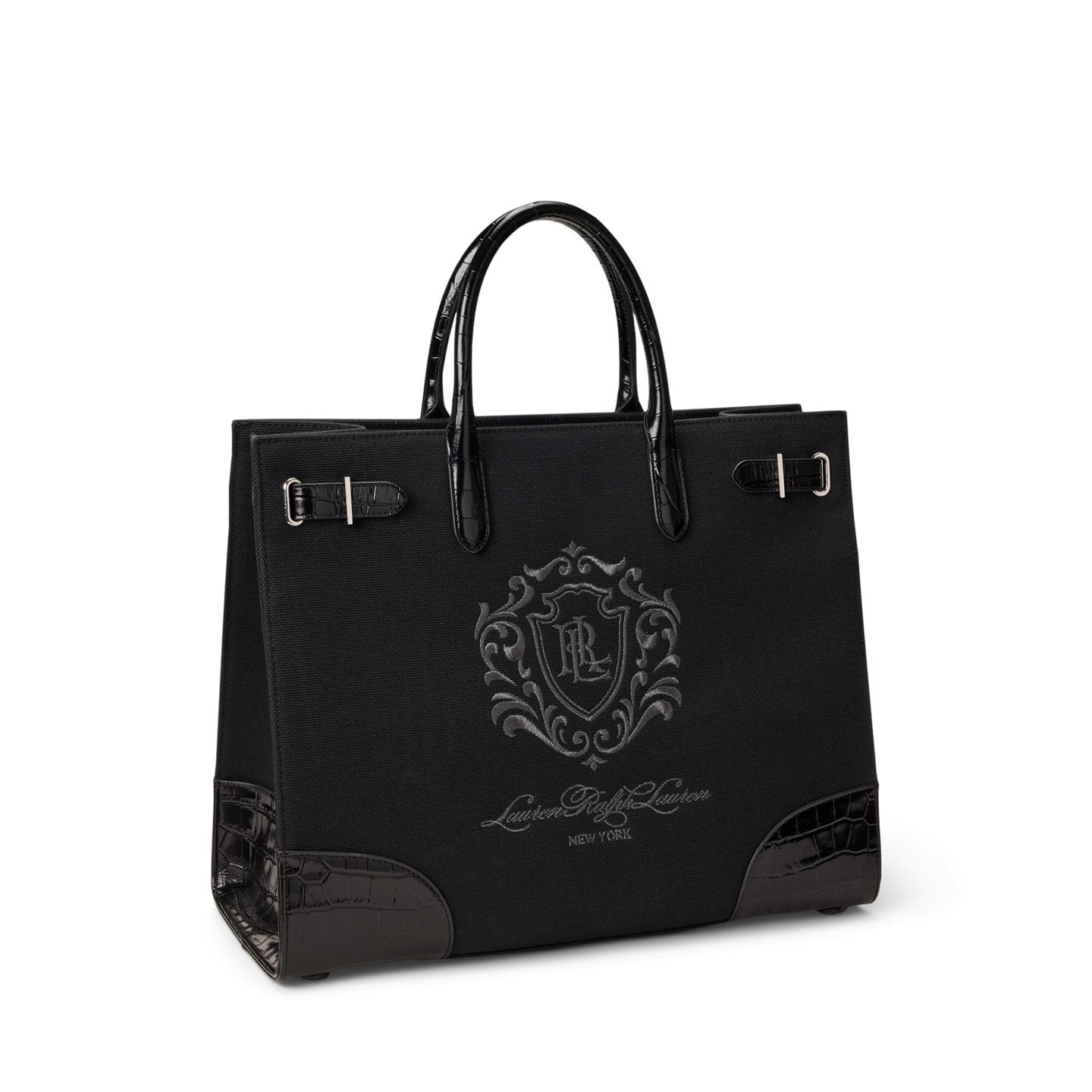 Женская сумка Ralph Lauren Crest-Motif Canvas Large Devyn, цвет: Чёрный / Состаренный серебряный — фото 1