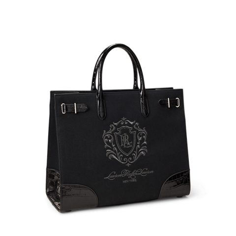 Женская сумка Lauren Ralph Lauren Crest-Motif Canvas Large Devyn, цвет: Чёрный / Состаренный серебряный