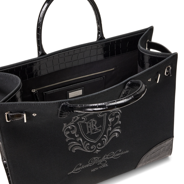 Crest-Motif Canvas Large Devyn Tote Bag