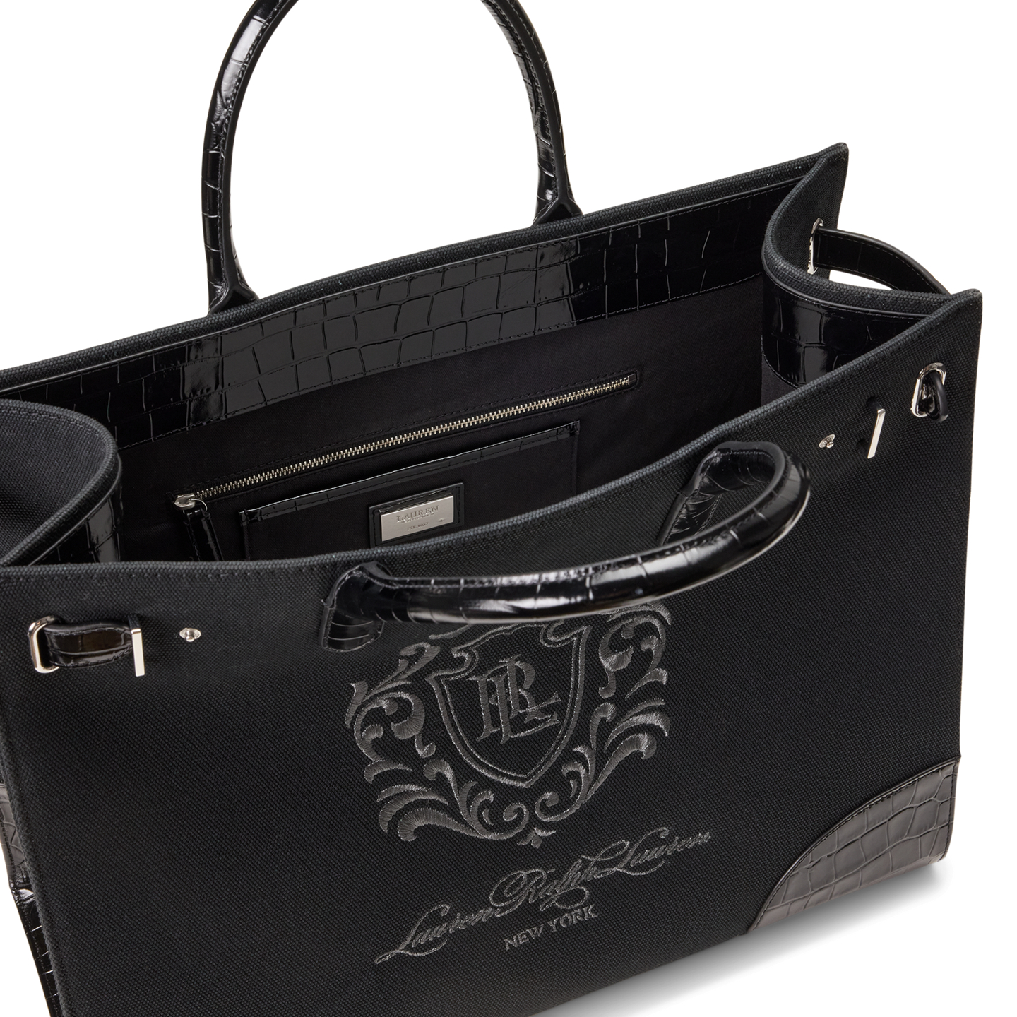 Женская сумка Ralph Lauren Crest-Motif Canvas Large Devyn, цвет: Чёрный / Состаренный серебряный — фото 2