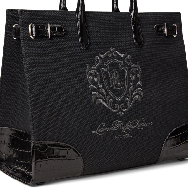 Crest-Motif Canvas Large Devyn Tote Bag