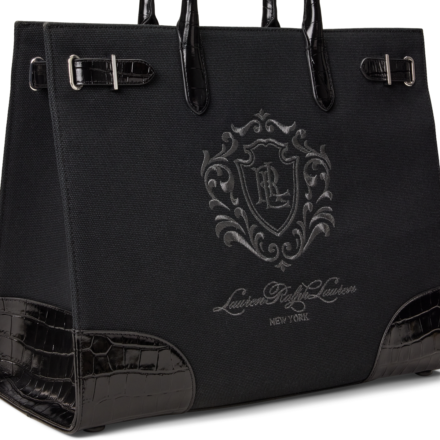 Женская сумка Ralph Lauren Crest-Motif Canvas Large Devyn, цвет: Чёрный / Состаренный серебряный — фото 3