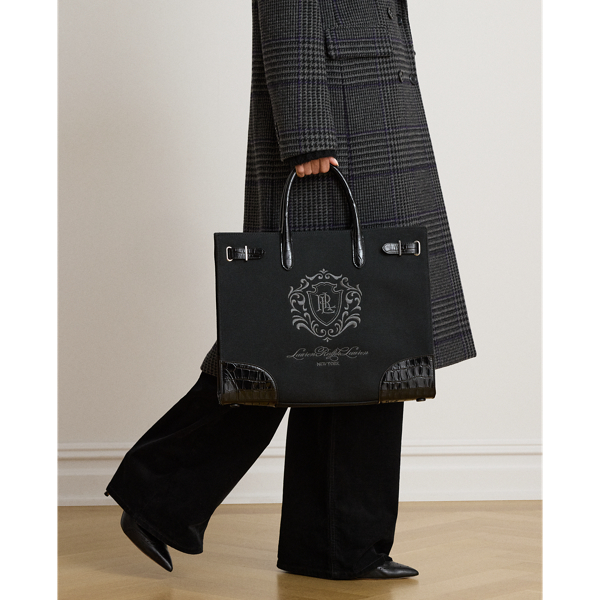 Crest-Motif Canvas Large Devyn Tote Bag