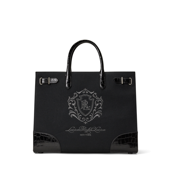 Crest-Motif Canvas Large Devyn Tote Bag