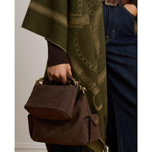 Liten, krokodilpr&auml;glad Blaike-axelv&auml;ska Lauren i Chestnut Brown 9