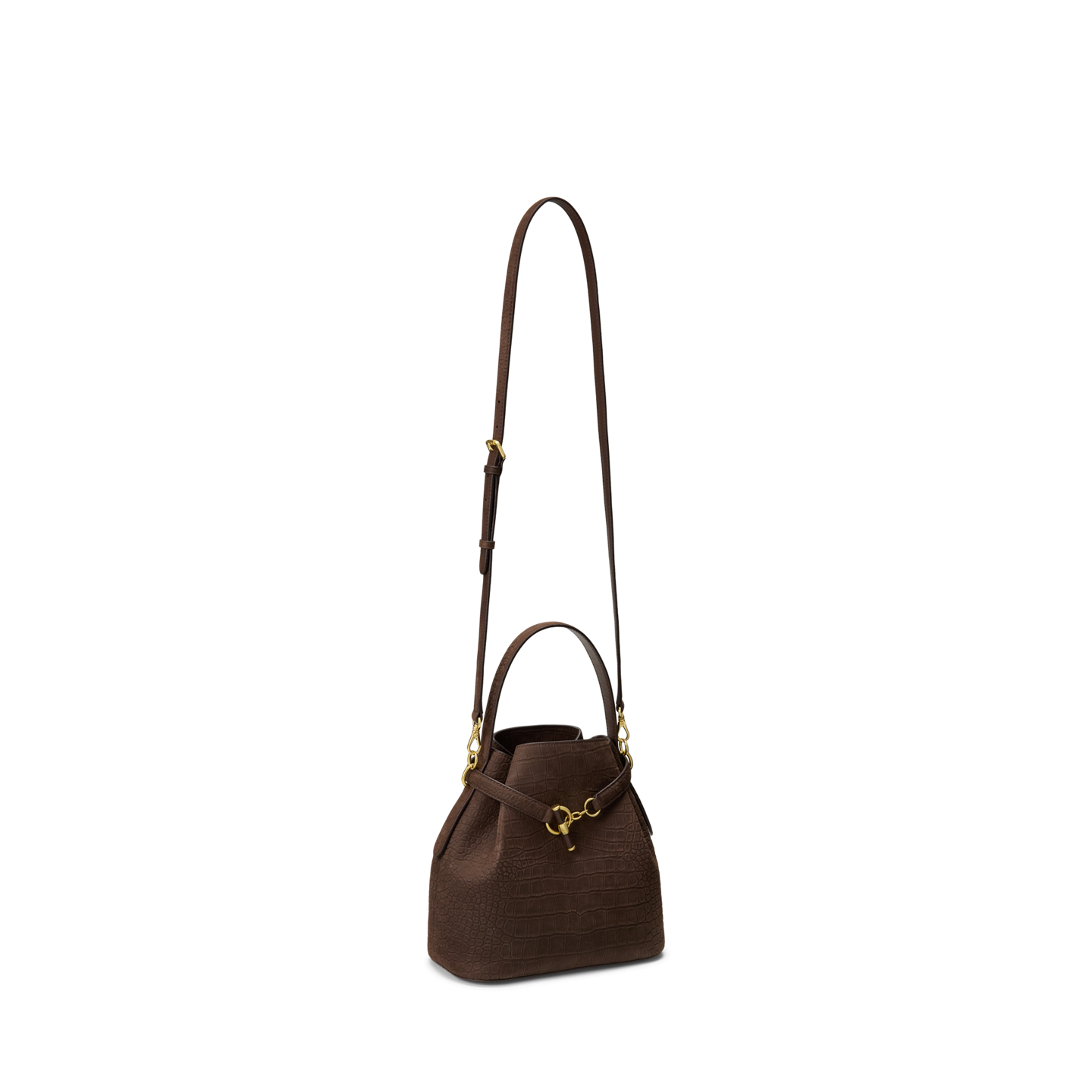 Женская сумка Ralph Lauren Embossed Nubuck Medium Blaike Bucket, цвет: Каштановый коричневый — фото 1