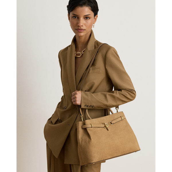 Camel Large Blaike Embossed Nubuck Satchel Lauren 7