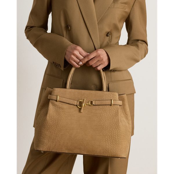 Camel Large Blaike Embossed Nubuck Satchel Lauren 8