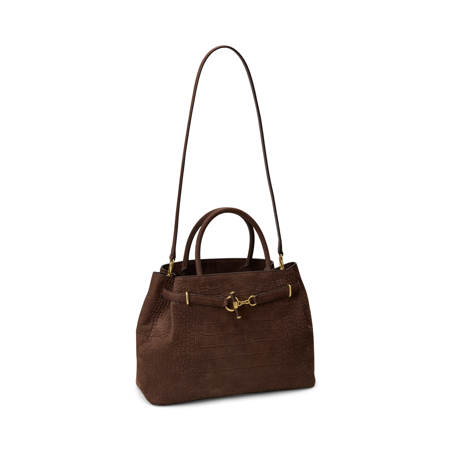 Женская сумка Ralph Lauren Embossed Nubuck Large Blaike Satchel, цвет: Каштановый коричневый — фото 1