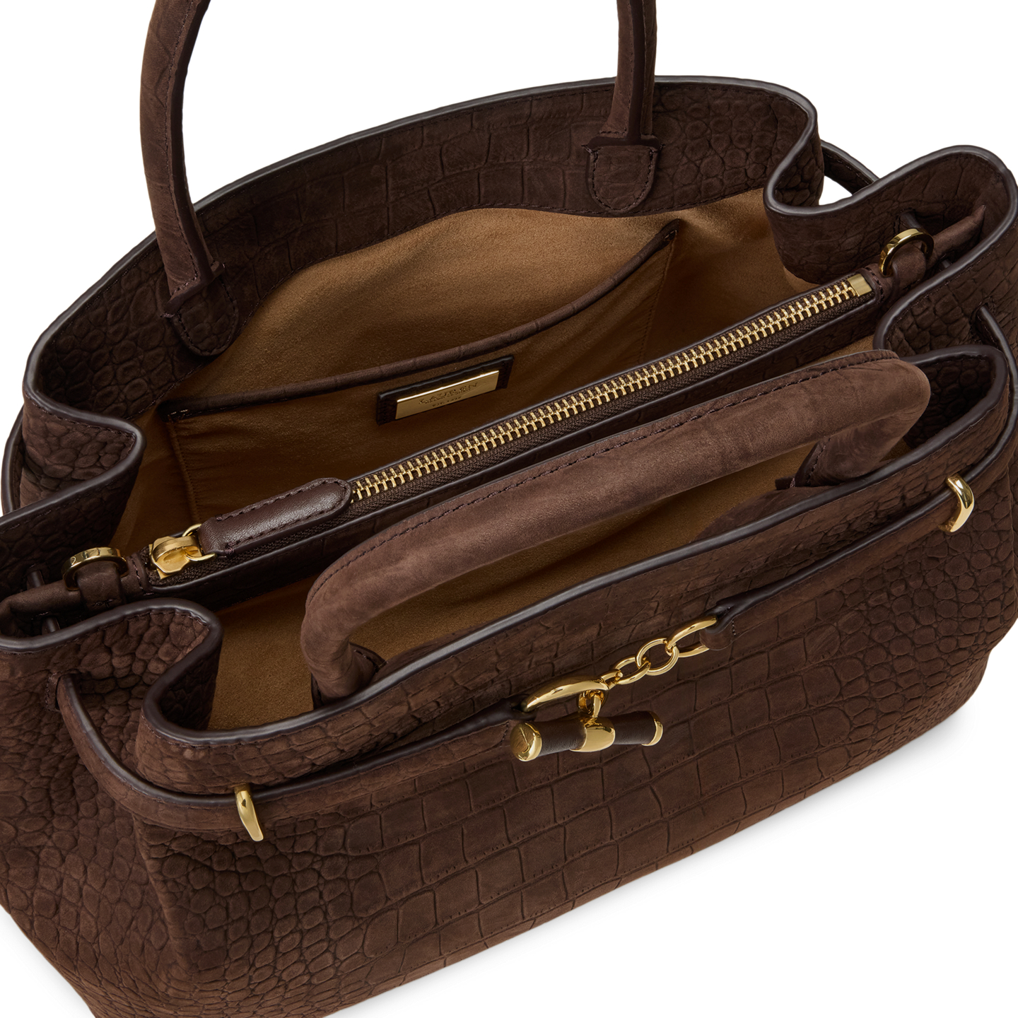 Женская сумка Ralph Lauren Embossed Nubuck Large Blaike Satchel, цвет: Каштановый коричневый — фото 3