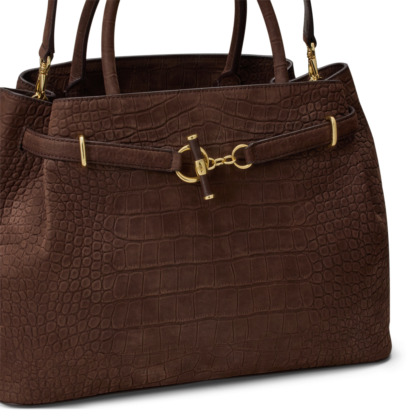Женская сумка Ralph Lauren Embossed Nubuck Large Blaike Satchel, цвет: Каштановый коричневый — фото 4
