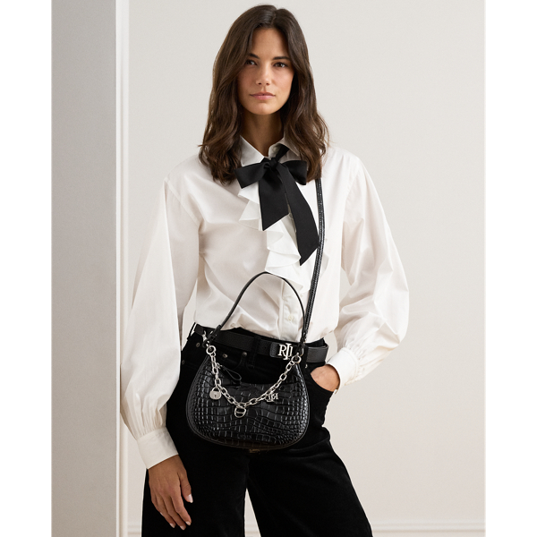 Embossed Medium Marcy Zip Shoulder Bag
