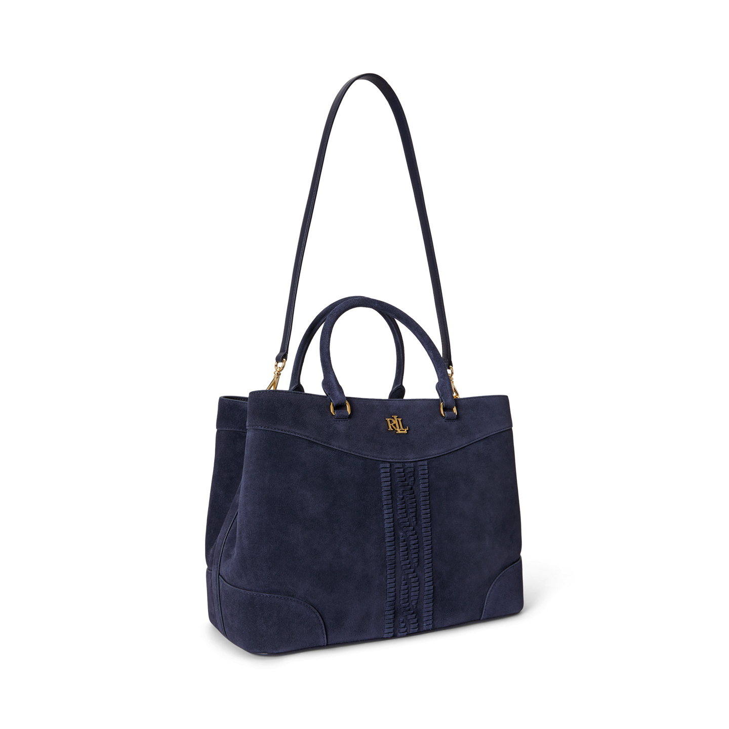 Женская сумка Ralph Lauren Cable-Embossed Suede Large Marcy Satchel, цвет: Тёмно-синий — фото 1