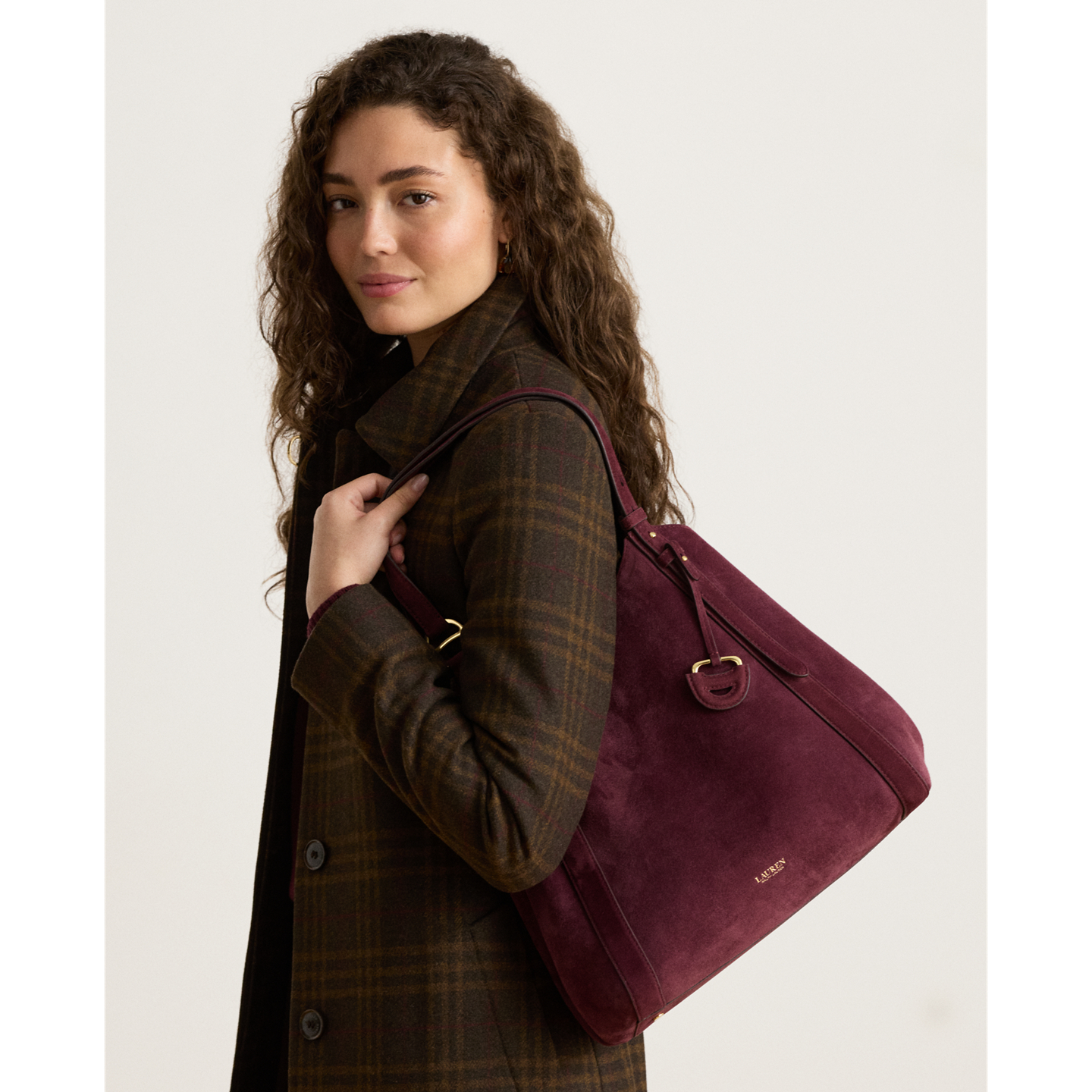 Женская сумка Ralph Lauren Sheep-Suede Large Tasha, цвет: Тёмный гранатовый — фото 5