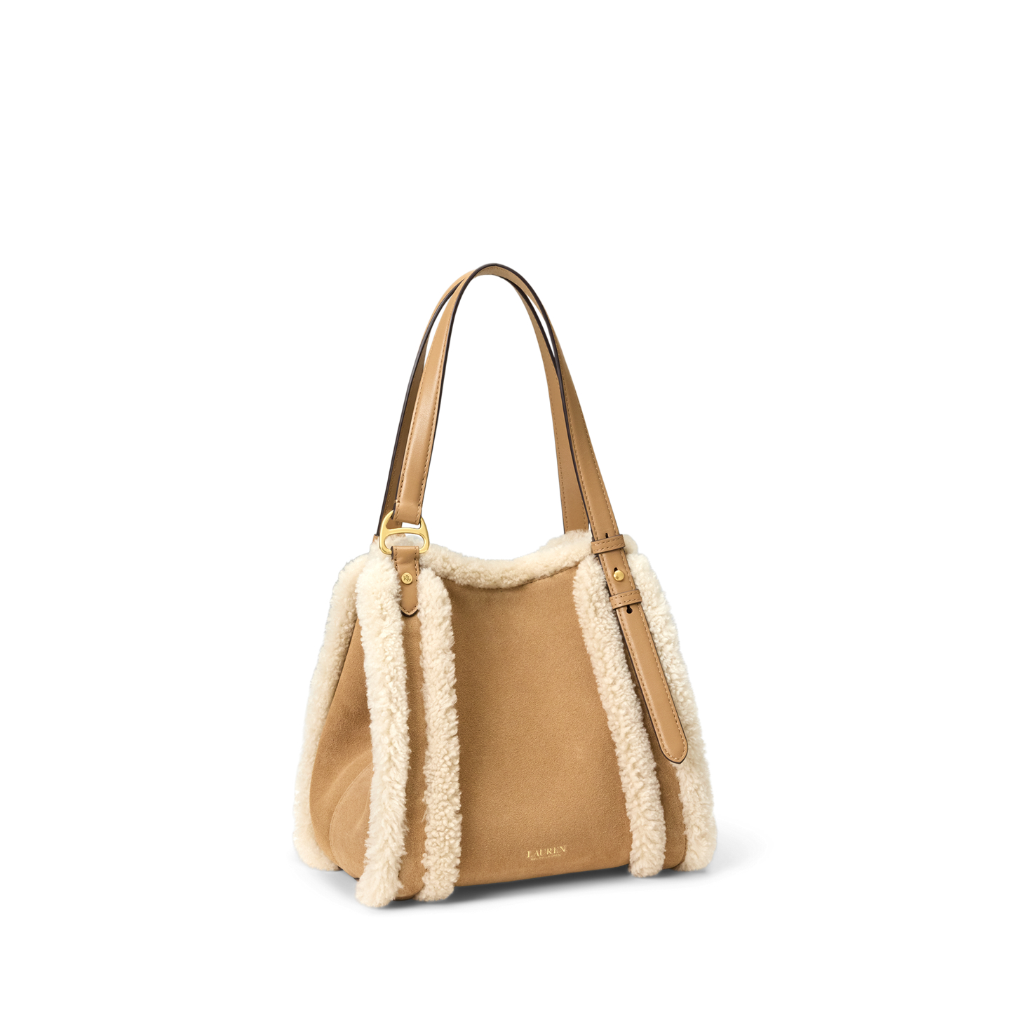 Женская сумка Ralph Lauren Shearling-Trim Small Tasha, цвет: Верблюжий / Натуральный — фото 1