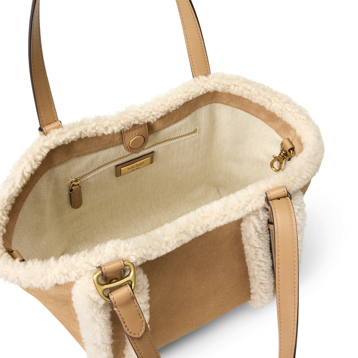 Женская сумка Ralph Lauren Shearling-Trim Small Tasha, цвет: Верблюжий / Натуральный — фото 2