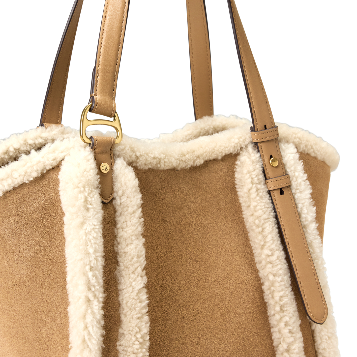 Женская сумка Ralph Lauren Shearling-Trim Small Tasha, цвет: Верблюжий / Натуральный — фото 3