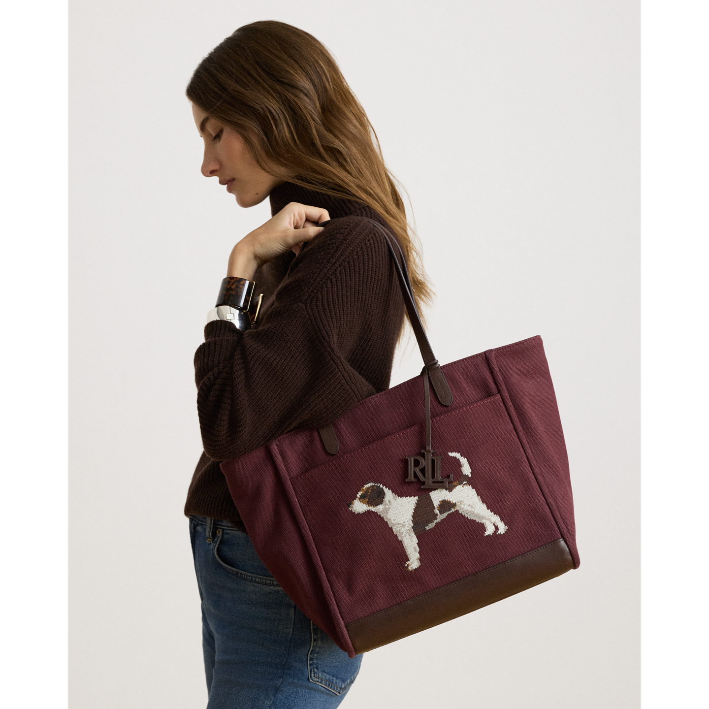 Женская сумка Ralph Lauren Dog-Embroidered Large Cameryn, цвет: Гранатовый / Коричневый — фото 4