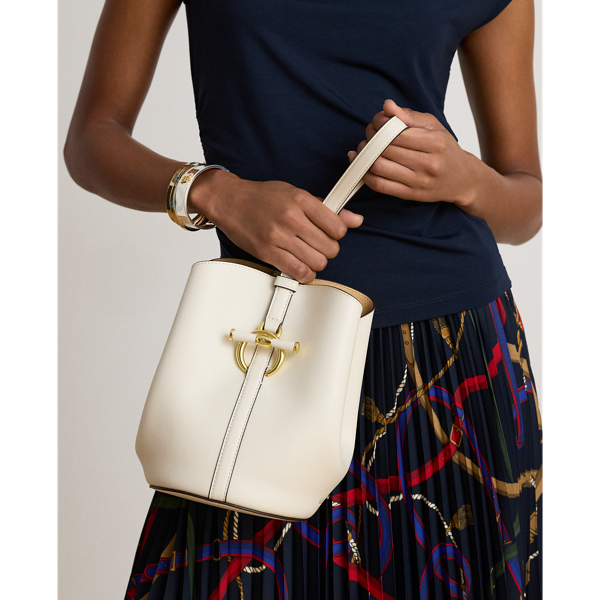 Soft White Small Blaike Leather Open Bucket Bag Lauren 7