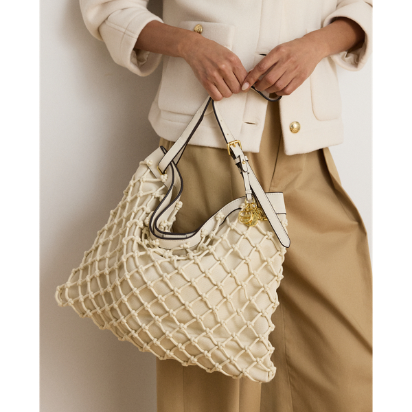 Macram&eacute; Canvas Large Marcy Tote Bag Lauren i Soft White 7