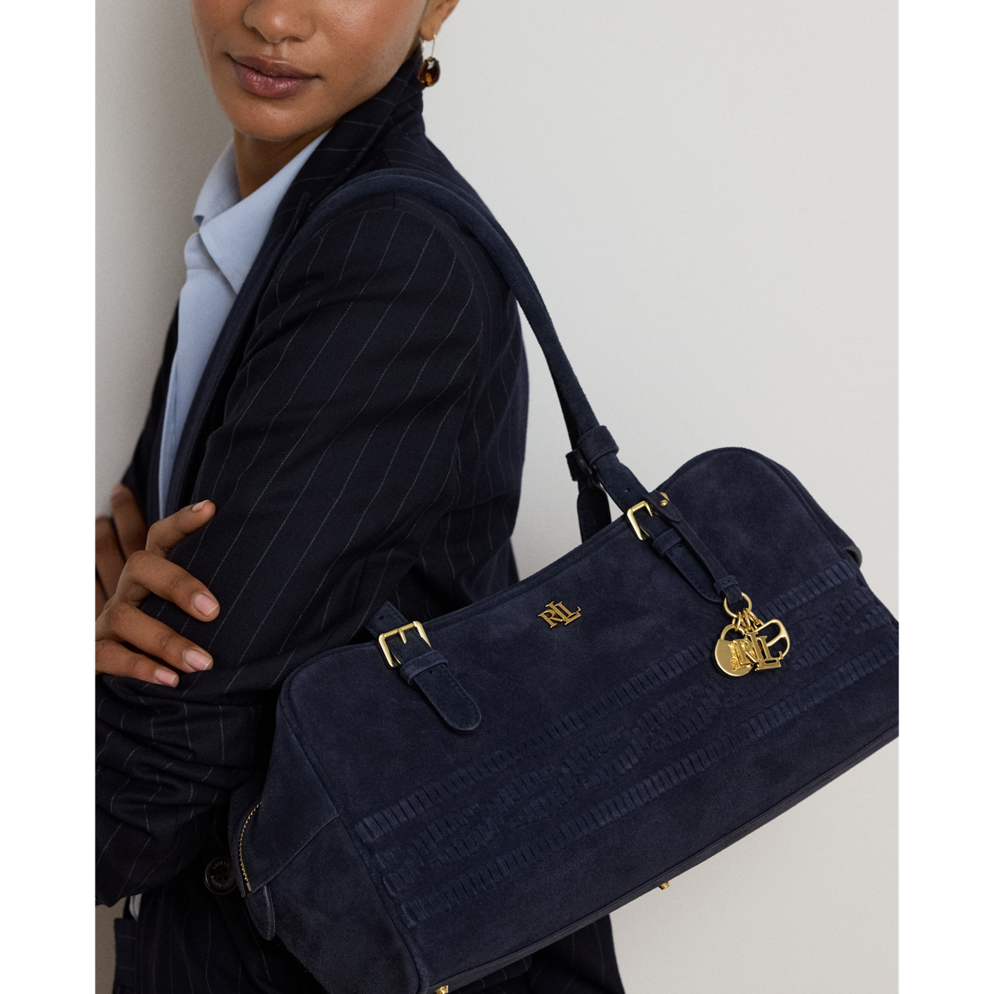 Женская сумка Ralph Lauren Cable-Embossed Large Marcy Zip Satchel, цвет: Тёмно-синий — фото 5