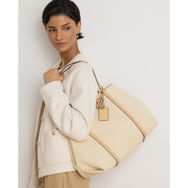 Gro&szlig;e Twill-Tragetasche Emerie mit Leder