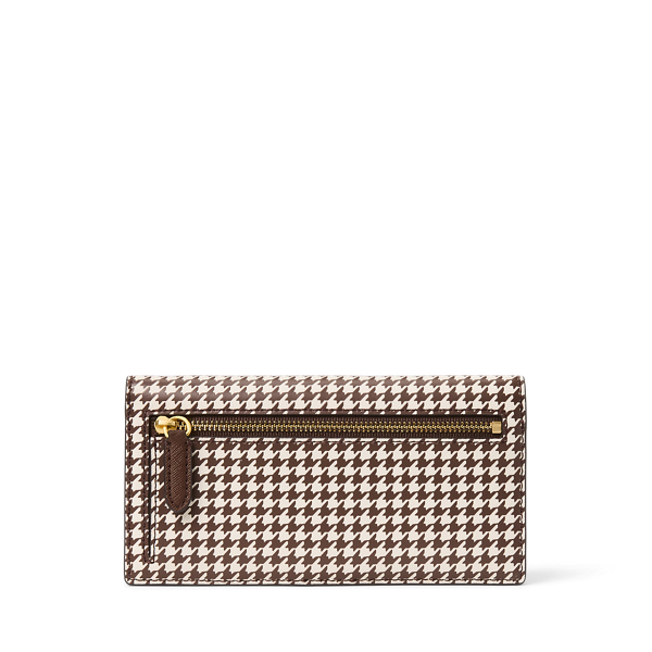 Dark Mahogany/Soft White Print Crosshatch Leather Slim Wallet Lauren 2