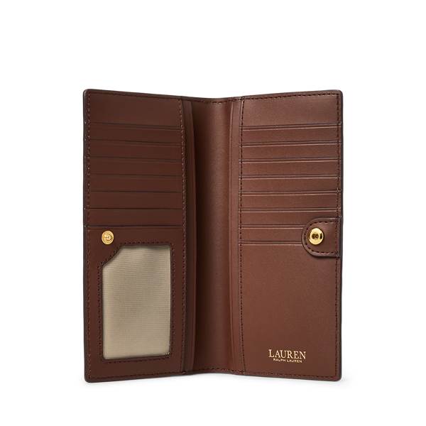 Dark Mahogany/Soft White Print Crosshatch Leather Slim Wallet Lauren 3