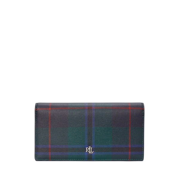 Deco Tartan/Refined Navy Plaid Crosshatch Leather Slim Wallet Lauren 1