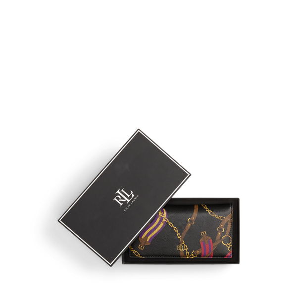Print Crosshatch Leather Slim Wallet