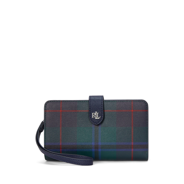 Deco Tartan/Refined Navy Plaid Crosshatch Leather Tech Wristlet Lauren 1