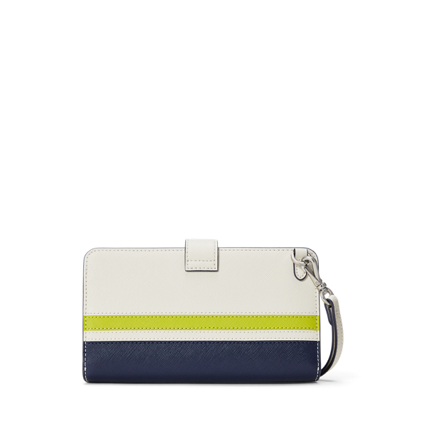 Soft White/Ref Navy/Lime Crosshatch Leather Tech Wristlet Lauren 2