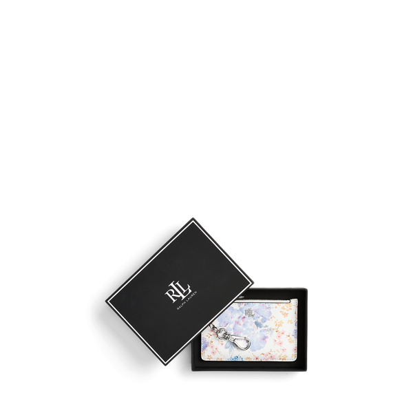 Cream/Multi Floral Nappa Leather Zip Card Case Lauren 3