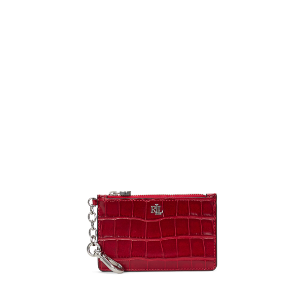 Festive Red Croc-Embossed Leather Zip Card Case Lauren 1