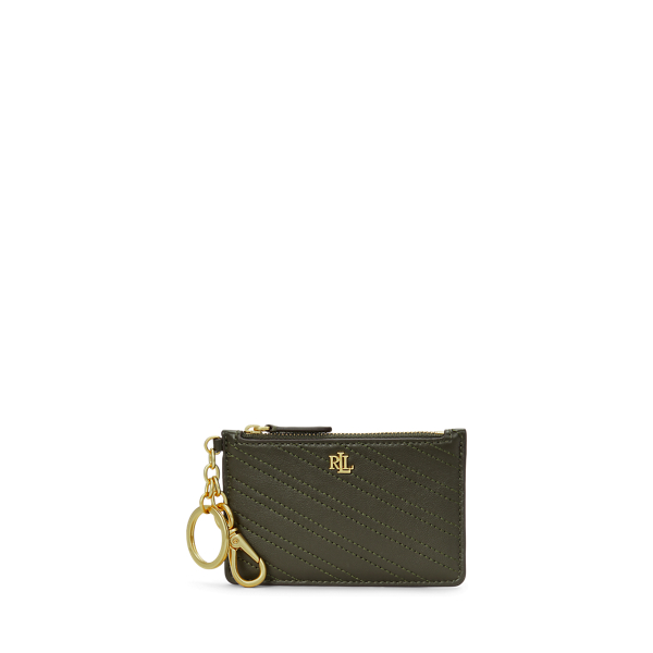 Dark Olive Stitched Nappa Leather Zip Card Case Lauren 1