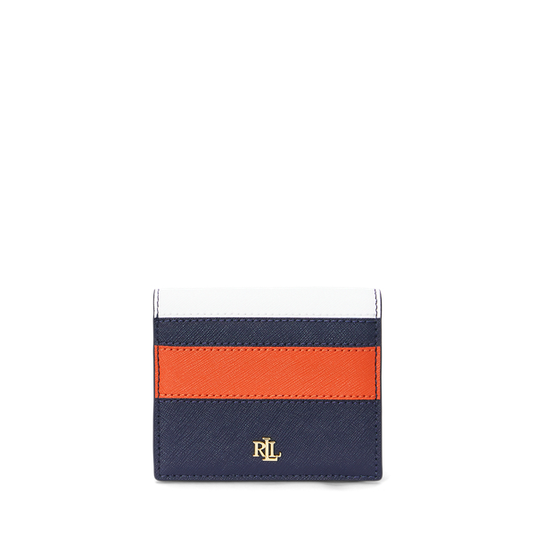 Refined Navy/Orange Lily Color-Blocked Leather Compact Wallet Lauren 1