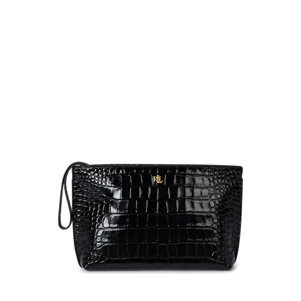 Grande pochette en cuir façon crocodile