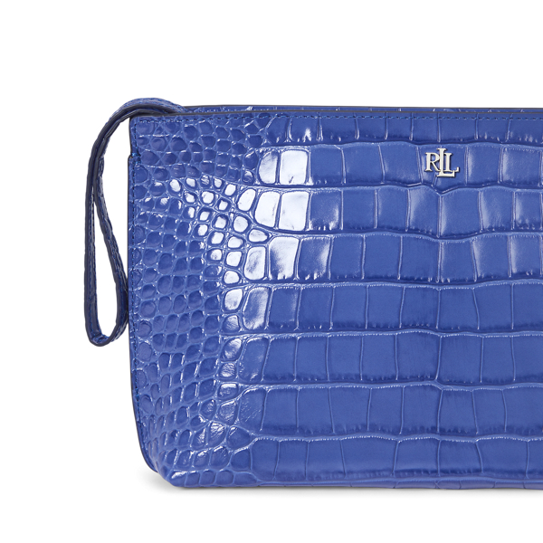 Crocodile-Embossed Leather Large Pouch