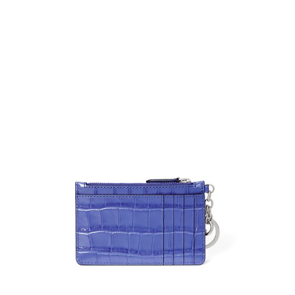 Croc-Embossed Leather Zip Card Case
