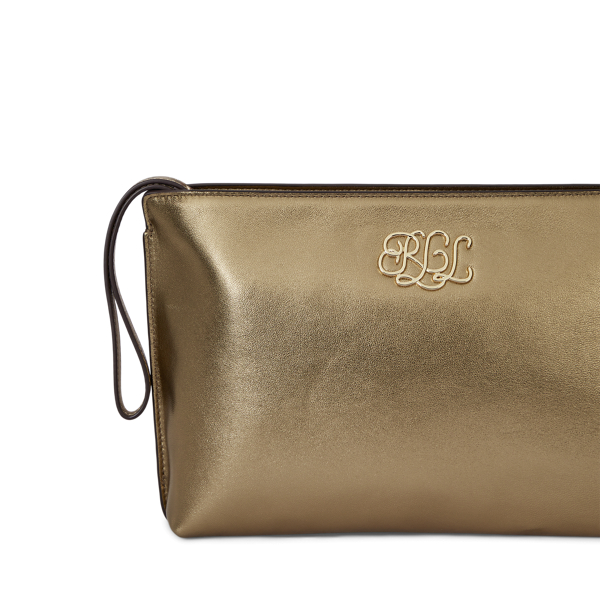 Antique Gold Metallic Nappa Leather Large Pouch Lauren 3