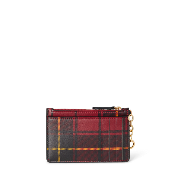 Plaid Nappa Leather Zip Card Case
