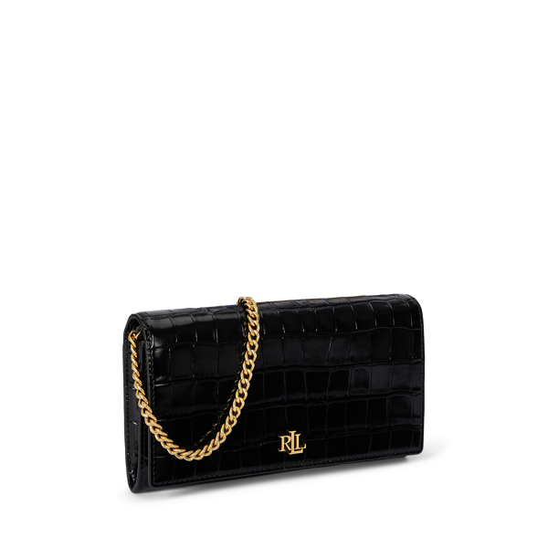 Black Croc-Embossed Medium Adair II Crossbody Lauren 3