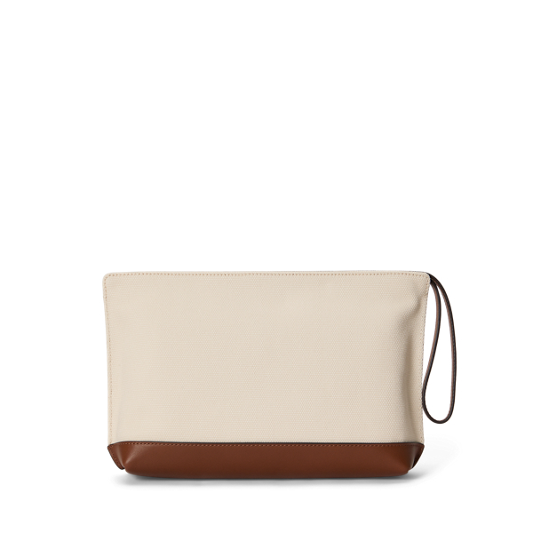 Segeltuch-Pochette mit gesticktem Hund Lauren in Natur/Lauren-Sandbraun 2