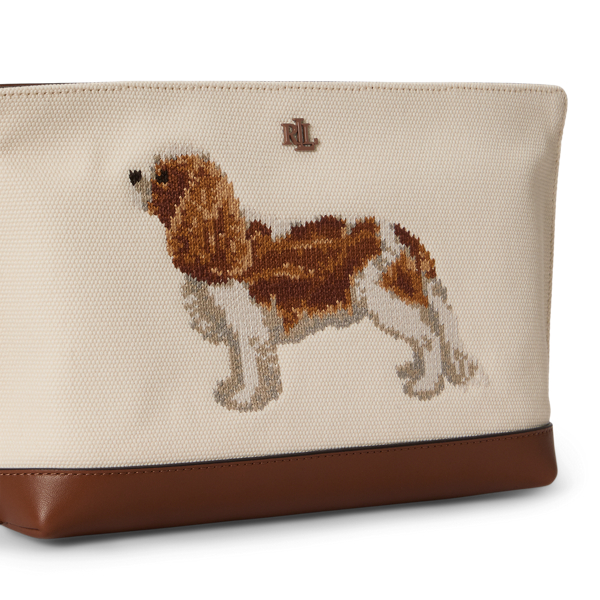 Segeltuch-Pochette mit gesticktem Hund Lauren in Natur/Lauren-Sandbraun 3