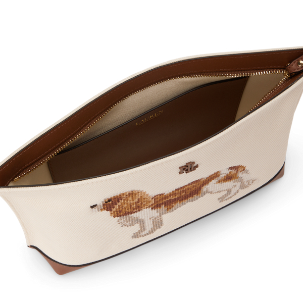Segeltuch-Pochette mit gesticktem Hund Lauren in Natur/Lauren-Sandbraun 4