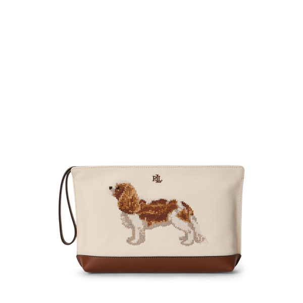 Large Dog-Embroidered Canvas Pouch Lauren 1