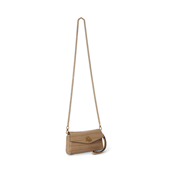 Tan Croc-Embossed Tanner Crossbody Wallet Lauren 3